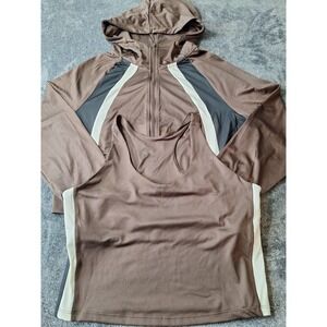2 Pc Set Performance Athletic Jacket Sport Bra Womens L‎ Brown Black White...